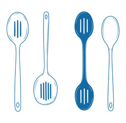 Illustrated collection of various kitchen spoon styles for culinary cooking and recipes