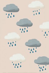 Minimal Geometric Weather Icon of Gray Clouds and Blue Rain
