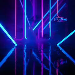 Futuristic Neon Cyberpunk Corridor with Reflections