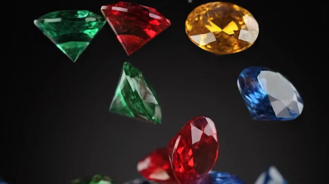 Different Gemstones Shine Against a Simple Black Background, Displaying Facets and Colors