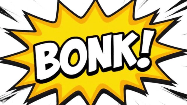 Animated comic book style BONK! caption bursting with energy, perfect for funny, lighthearted moments, emphasizes impact and humor in a dynamic video