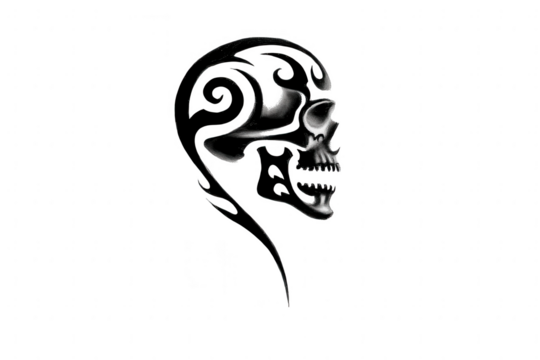 Tribal skull design with swirling patterns isolated on transparent background - Powered by Adobe