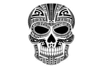 Intricate tribal skull design with geometric patterns isolated on transparent background