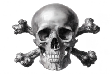Vintage engraved skull and crossbones symbol isolated on transparent background