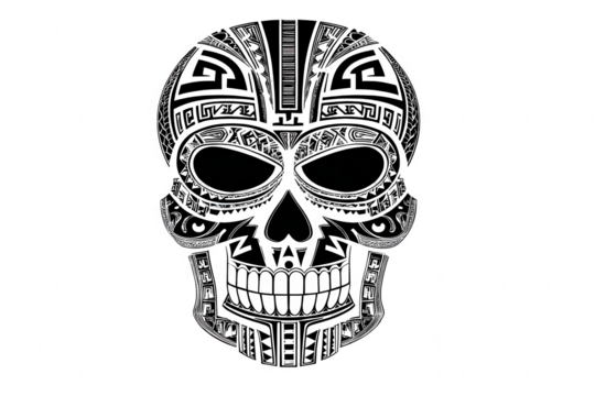 Intricate tribal skull design with geometric patterns isolated on transparent background - Powered by Adobe