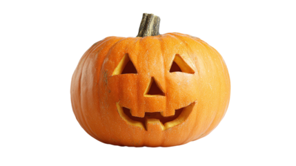 Classic jack-o-lantern pumpkin carved with triangular eyes isolated on transparent background 