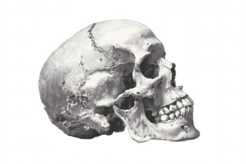 Detailed engraving of a human skull in profile isolated on transparent background