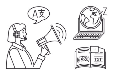 Hand-drawn vector cartoon icons of a diverse set of men and women working in different business and office situations