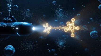 A futuristic AI submarine discovering a data correlation in a digital abyss