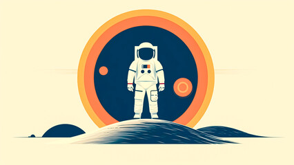 Minimalist Illustration of an Astronaut in Space. Space Exploration, Graphic Design, Cosmic Adventure.