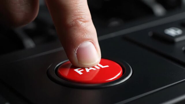Finger is Pressing a Red Button With the Word Fail on It During the Daytime, Potential Mistake Happening