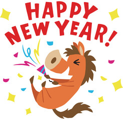 手描きのゆるい午年キャラクター(年賀、干支、Happy New Year)