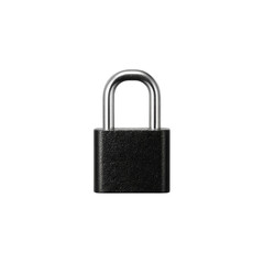 Fototapeta premium Minimalist Black Padlock with Metal Shackle Isolated on White Background for Security Concepts and Identity Protection