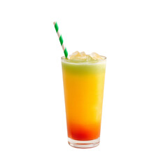 Fototapeta premium Colorful Tropical Beverage with Green and Yellow Layers in a Tall Glass with a Straw