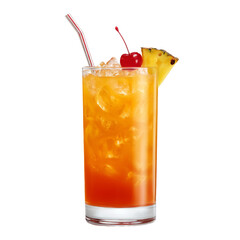 Refreshing Tropical Cocktail with Cherry and Pineapple Garnish in a Tall Glass