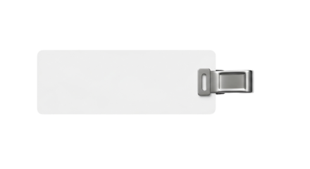 A pristine white name tag the gateway to introductions and connections ready to be personalized with a reflective metal