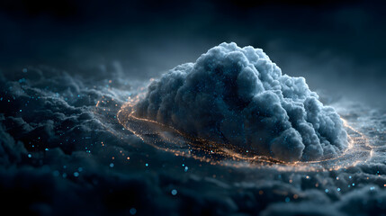 A depiction of a cybersecurity shield on a cloud server, representing defense against cyber threats, in a secure and reliable blue tone. Generative AI.