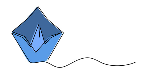 Paper boat origami one line art, hand-drawn ship sailing on wavy water river continuous contour. Trendy sea yacht sailboat travel journey trip outline minimalist linear symbol. Editable stroke. Vector