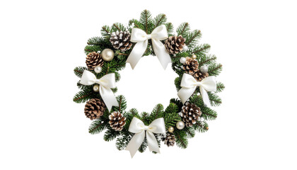 Christmas Wreath with white Bows isolated on solid white background Png