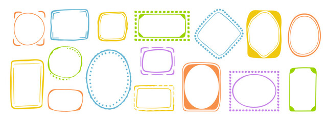 Hand-drawn coquette wavy frames set, squiggle curly swirl tied bow borders, ribbons cadre vintage modern vintage whimsical edgings elements, elegant trend stamps flirting girly style design. Isolated