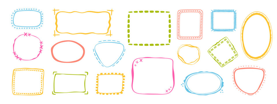 Hand-drawn coquette wavy frames set, squiggle curly swirl tied bow borders, ribbons cadre vintage modern vintage whimsical edgings elements, elegant trend stamps flirting girly style design. Isolated