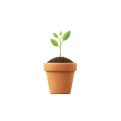 Young Green Plant Emerging from Soil in a Simple Clay Pot for Gardening and Nature Themes