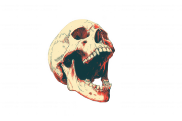 Screaming human skull with open jaw isolated on transparent background