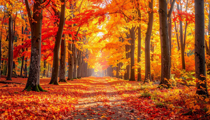 Fototapeta premium A beautiful, blurred autumn background with a clear space for text