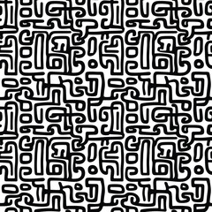 Seamless pattern, abstract doodles, curls, maze, vector background