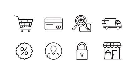 Collection of e commerce and shopping icons in a distinctive silhouette style