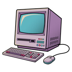 Old PRetro Personal Computer Vector Illustration &mdash; Vintage Desktop PC with Keyboard and Mouse Clipartersonal Computer with Keyboard & Mouse.ai
