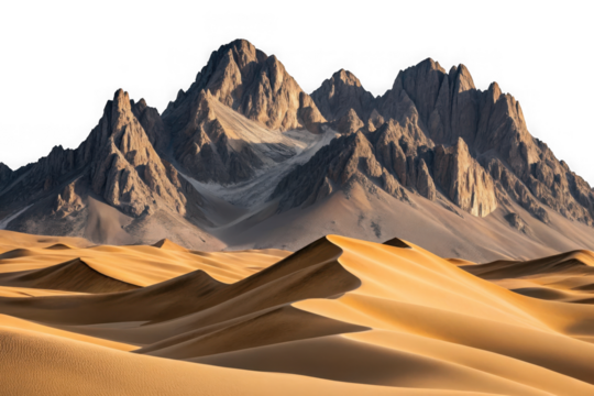 3d majestic mountain range and desert dunes isolated on transparent background