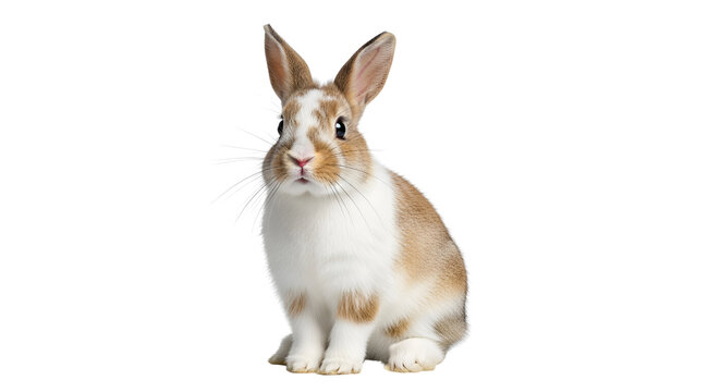 Cute tan and white rabbit looking at camera isolated PNG with Transparent Background