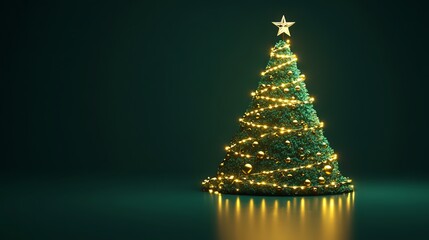 Elegant Green Christmas Tree with Golden Decorations