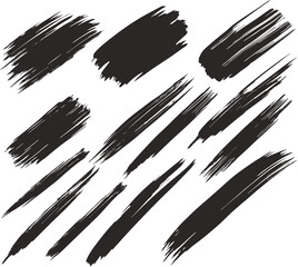 A collection of various black paintbrushes, pencils, and art tools