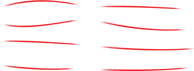 Red hand drawn underline. Highlighted under line hand drawing doodle art. Red stroke highlight element. Decoration under line