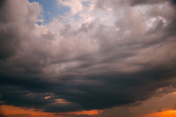 early morning Sky Background Dramatic Sky. sunrise Sunset Yellow Orange Pink Colors. vibrant colors sunrise Sky With Fluffy Clouds