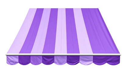 A purple-striped awning featuring alternating light and dark shades, designed to provide shade and enhance outdoor aesthetics.