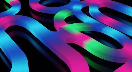 Abstract 3D Shapes with Gradient Colors on Black Background.