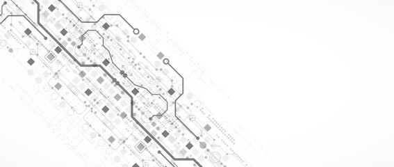 Technological background in gray colors. Used technical lines and a pattern of squares with different shades of gray.