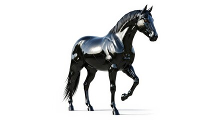 Naklejka premium A majestic black horse with a glossy coat stands proudly on a white background.