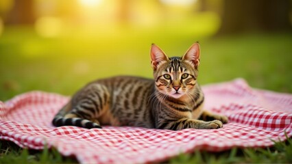 Cat on Picnic Blanket