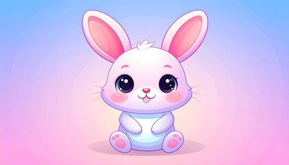 Fototapeta premium Adorable cartoon bunny character illustration in modern flat vector style. Sitting with playful expression and oversized ears. Designed with pastel gradient background and subtle textured details. HD.