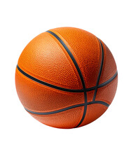 A classic orange basketball with black lines, textured surface, and a slight sheen, displayed against a black background