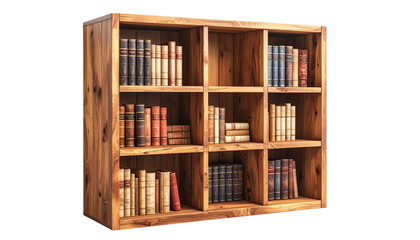 Wooden Bookshelf with Books isolated on solid white background Png