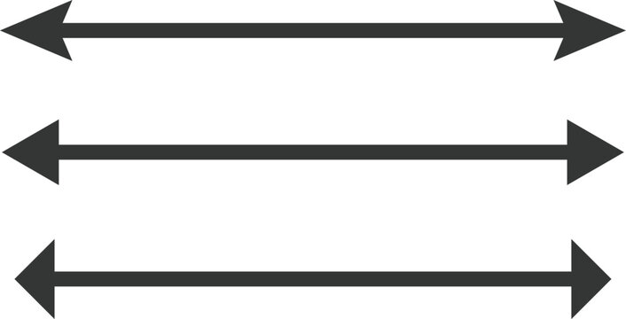 Dual sided long arrow set. Horizontal long straight arrows collection. Double side long arrow symbol. Two sided long arrow