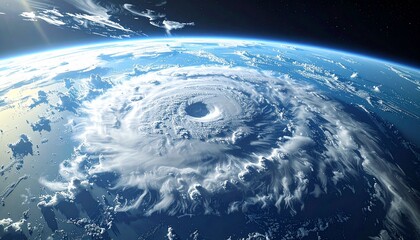 Satellite view of a massive hurricane swirling over the Earth's surface, showcasing its immense power and scale