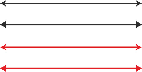 Obraz premium Dual sided long arrow set. Horizontal long straight arrows collection. Double side long arrow symbol. Two sided long arrow