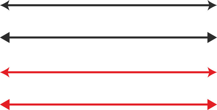 Dual sided long arrow set. Horizontal long straight arrows collection. Double side long arrow symbol. Two sided long arrow