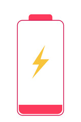 Obraz premium Battery Icon with Lightning Bolt and Red Outline